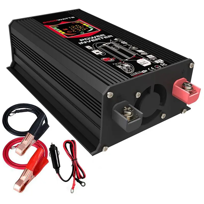 Happy New- 6000W Car Sine Wave Power Inverter DC To AC 220V Universal Converter, Equipped With Dual USB Outlets For Outdoor Acti