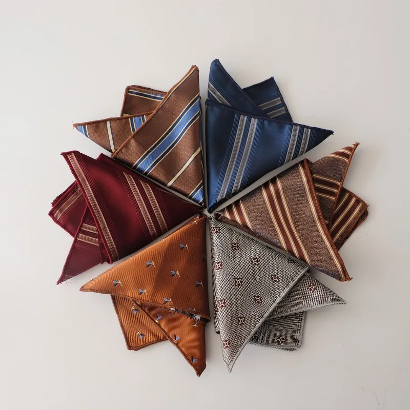 Retro Formal Striped Pocket Square Business Suit Handkerchief In Coffee Navy And Burgundy Ideal For Wedding And Banquet Matching