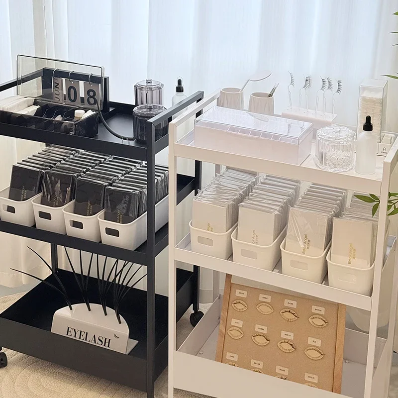 Rolling Salon Trolley Cart, Mobile Storage Organizer for Lash Extensions & Nail Techs, Beauty Spa Utility Cart with Shelves