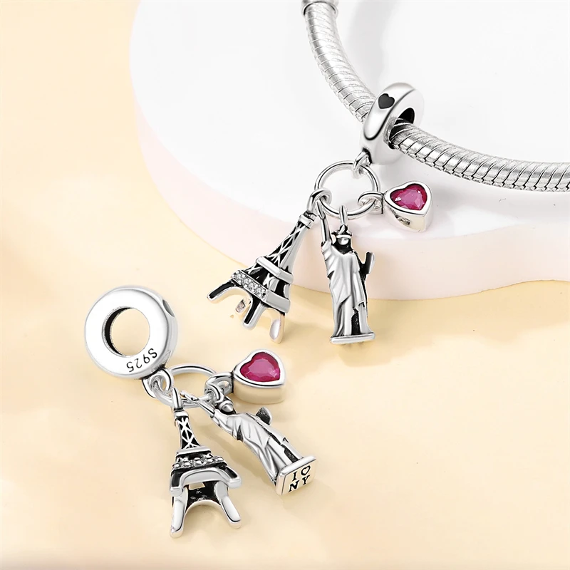 Classic 925 Sterling Silver Eiffel Tower Trunk Famous Attractions Charms Beads Fit 3mm 925 Original Bracelets DIY Jewelry Gift image 3