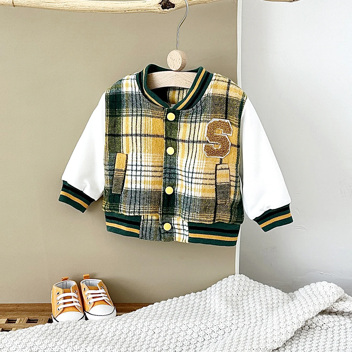 2024 Fall Fashion Baby Boy Baseball Jacket Plaid Thick Top Toddler Kids Thicken Children Coat Girls Sport Outwear Clothes 0-3Y