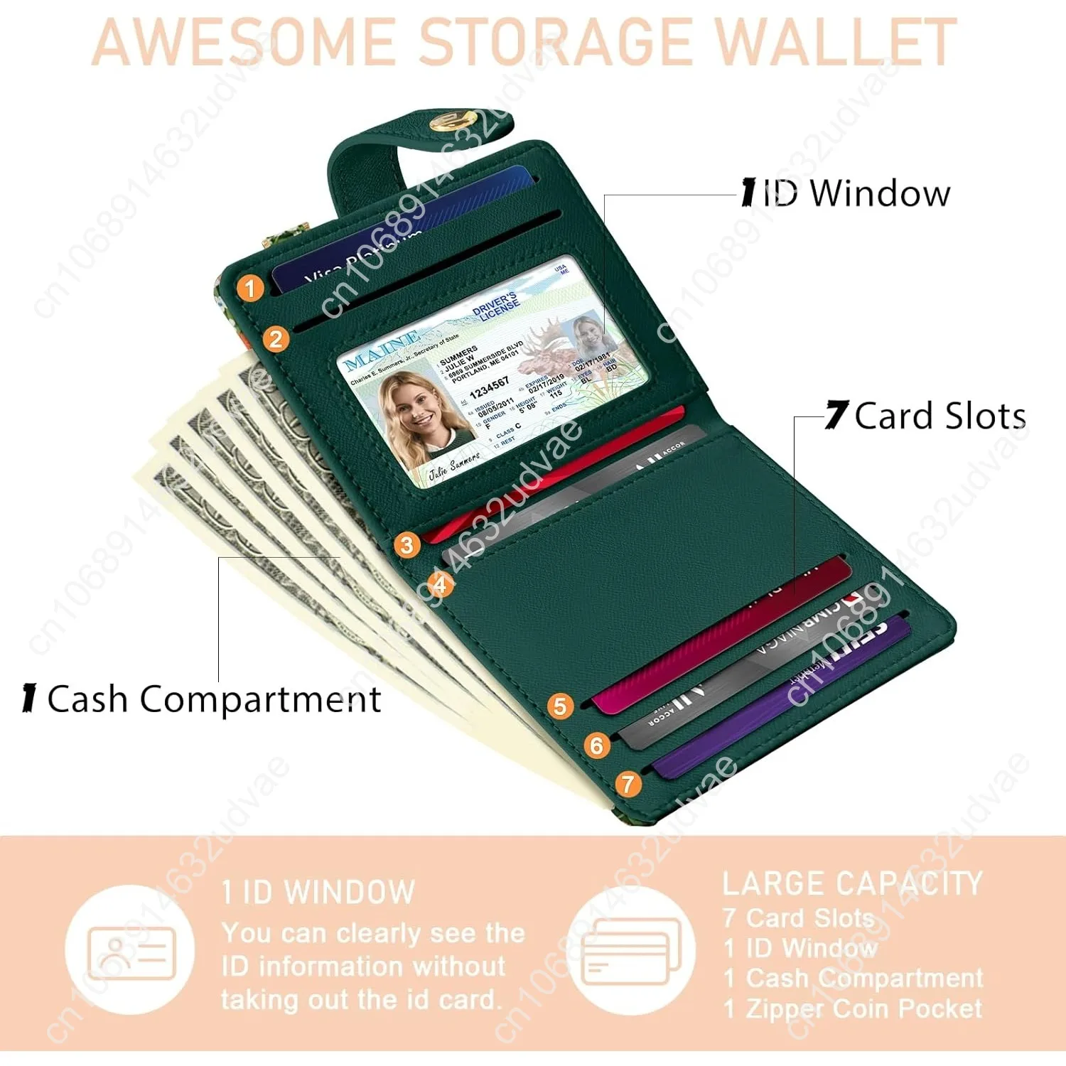 Black Cat Floral Rfid Women Wallet, Small Slim Thin Credit Card Wallet, PU Leather Bifold Cash Zipper Coin Pocket ID Window for