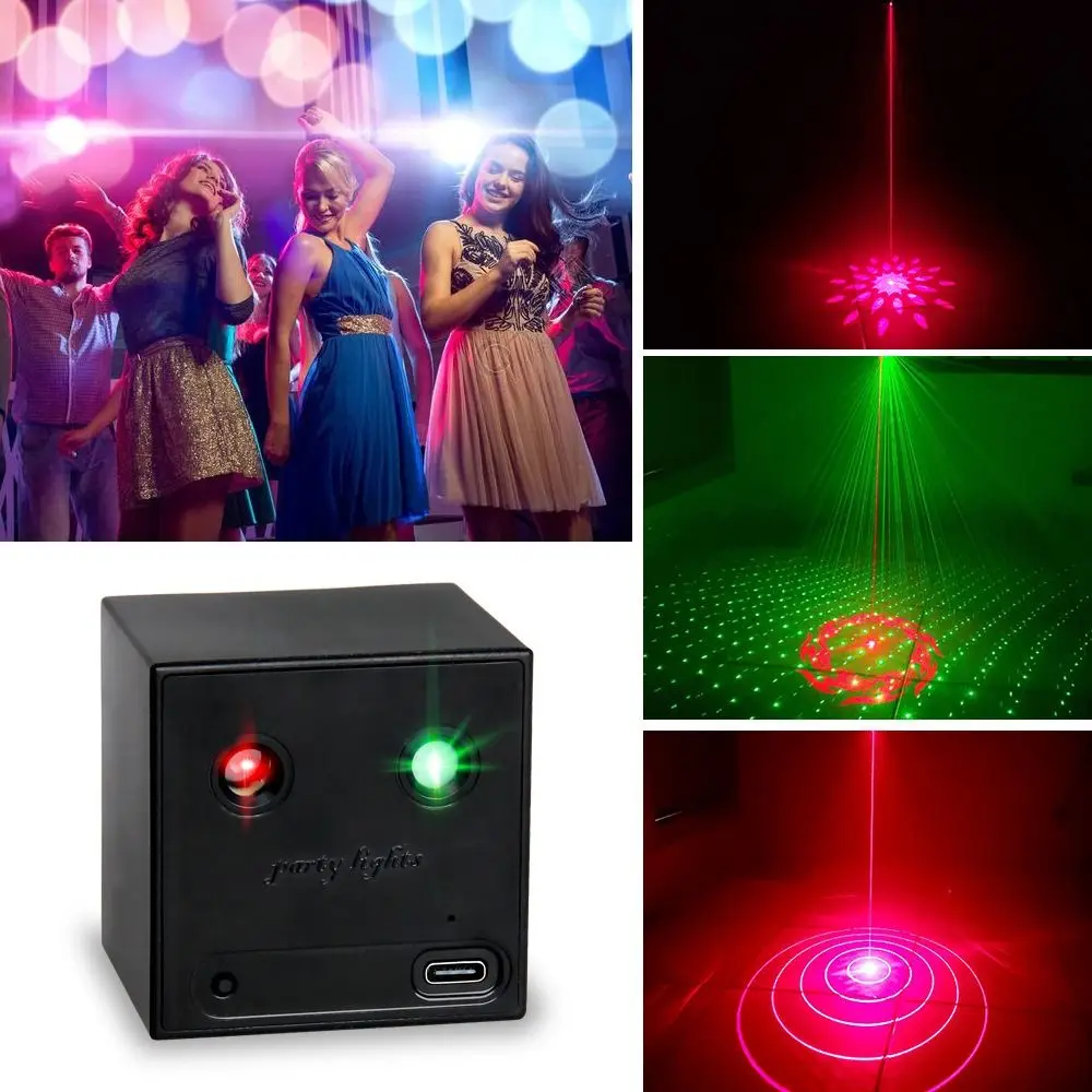 

New Rechargeable Battery Laser Projector Lamp R&G Mini Disco DJ Light 64 Patterns Portable Stage Atmosphere Light Car Effect