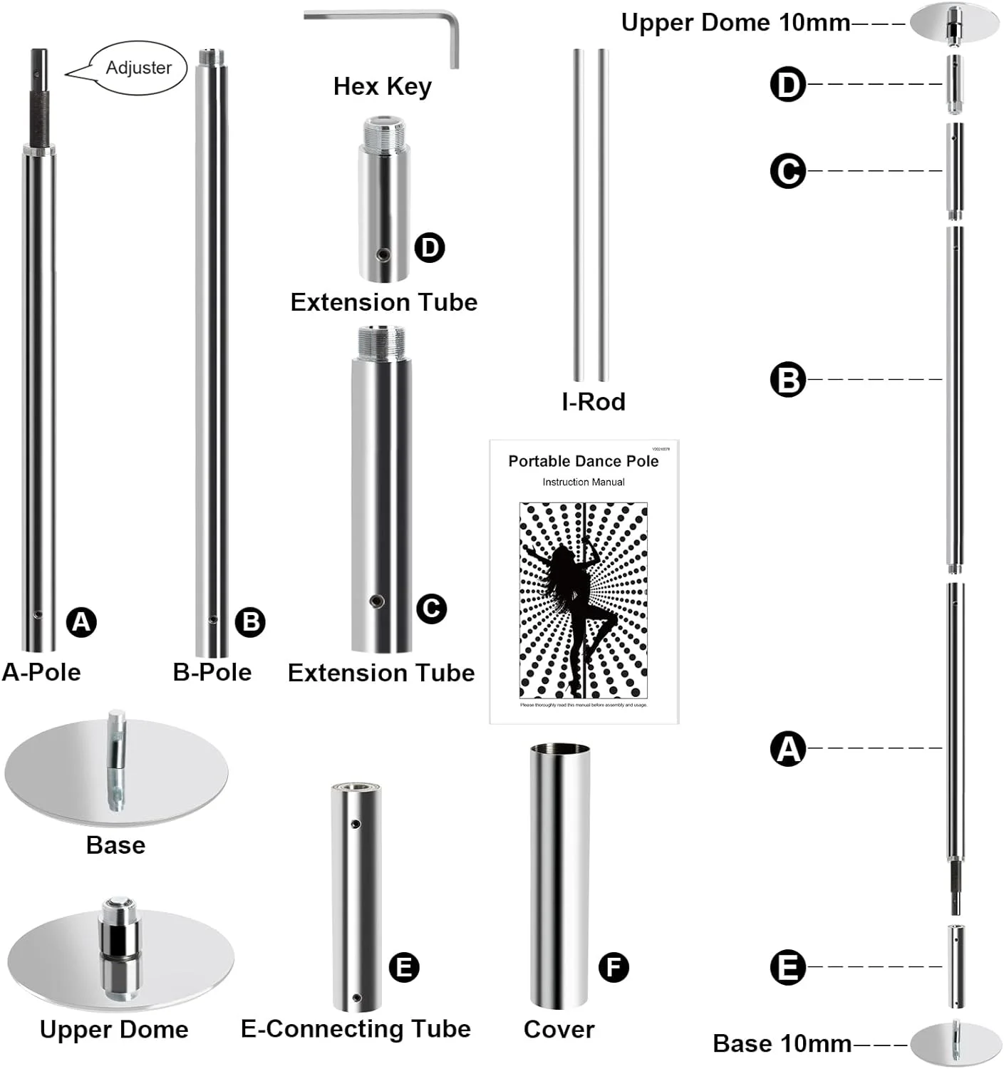 Static & Swivelling Dance Pole, 200kg Load, Chrome Steel for Fitness Club Party