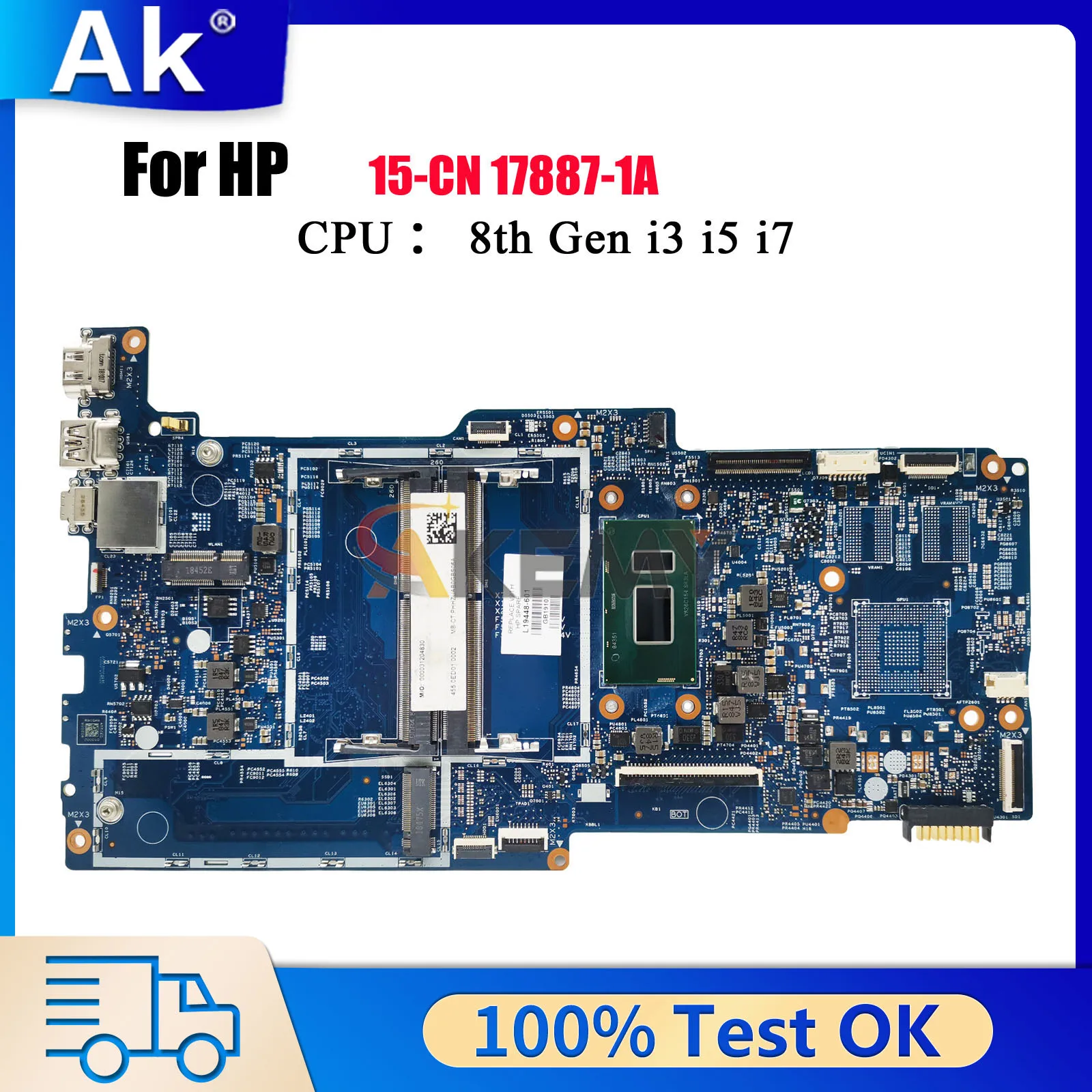 

For HP Envy 15-CN 15M-CN Laptop Motherboard 17887-1A With i5-8250U i7-8550U CPU 100% Fully Tested