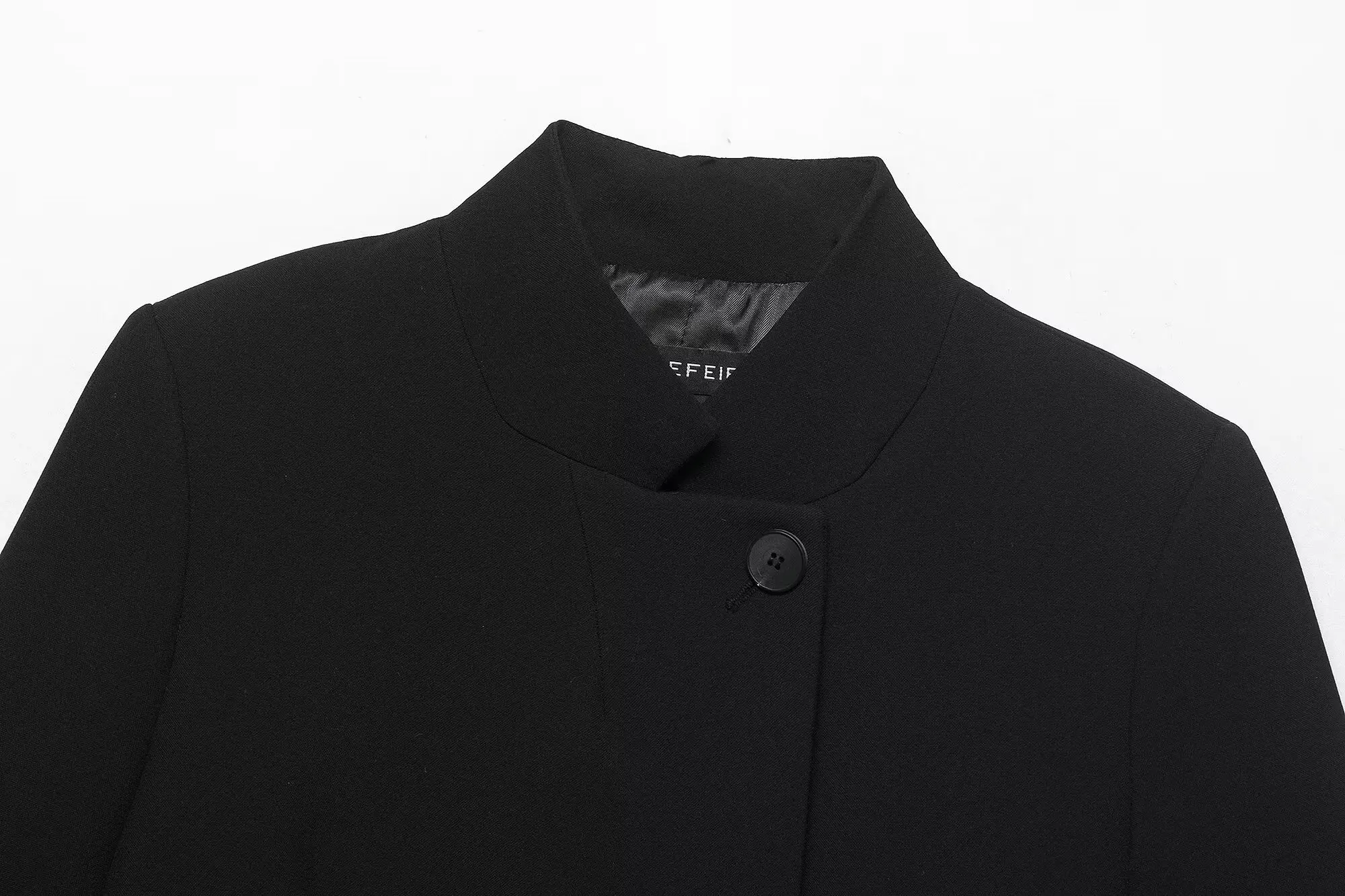 HH Damen Minimalistischer Stehkragen Crop-Blazer Halber Ärmel Asymmetrische Knopfleiste Kurze Jacke Frühling Sommer Business Casual Wear – Detail 21