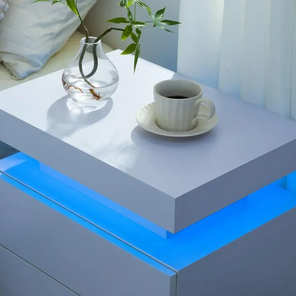 Nightstands, Set of 2 LED Night Stand for Bedroom with 2 Drawers End Side Table,Nightstand Storage Cabinet for Bedroom image 5