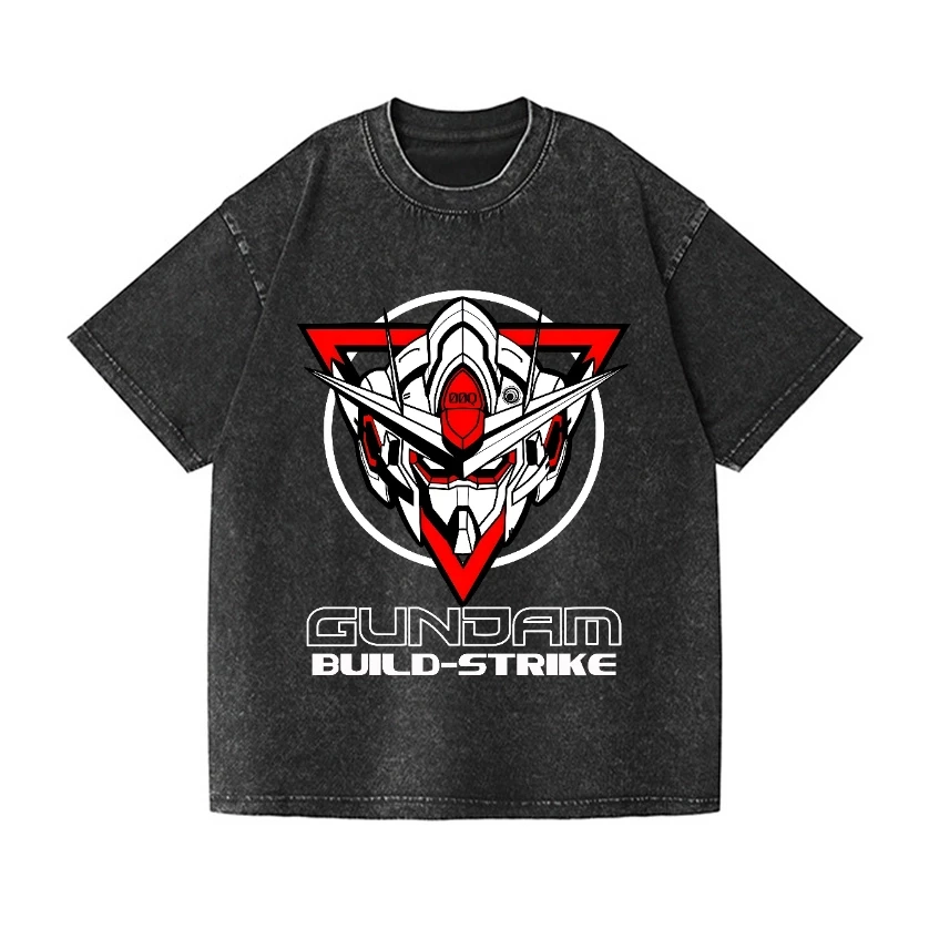 

Футболка Build Strike Gundam для мужчин, винтажная, с эффектом кислотной стирки, в стиле меха, уличная одежда, оверсайз, ретро, с японской аниме-графикой, хлопковая