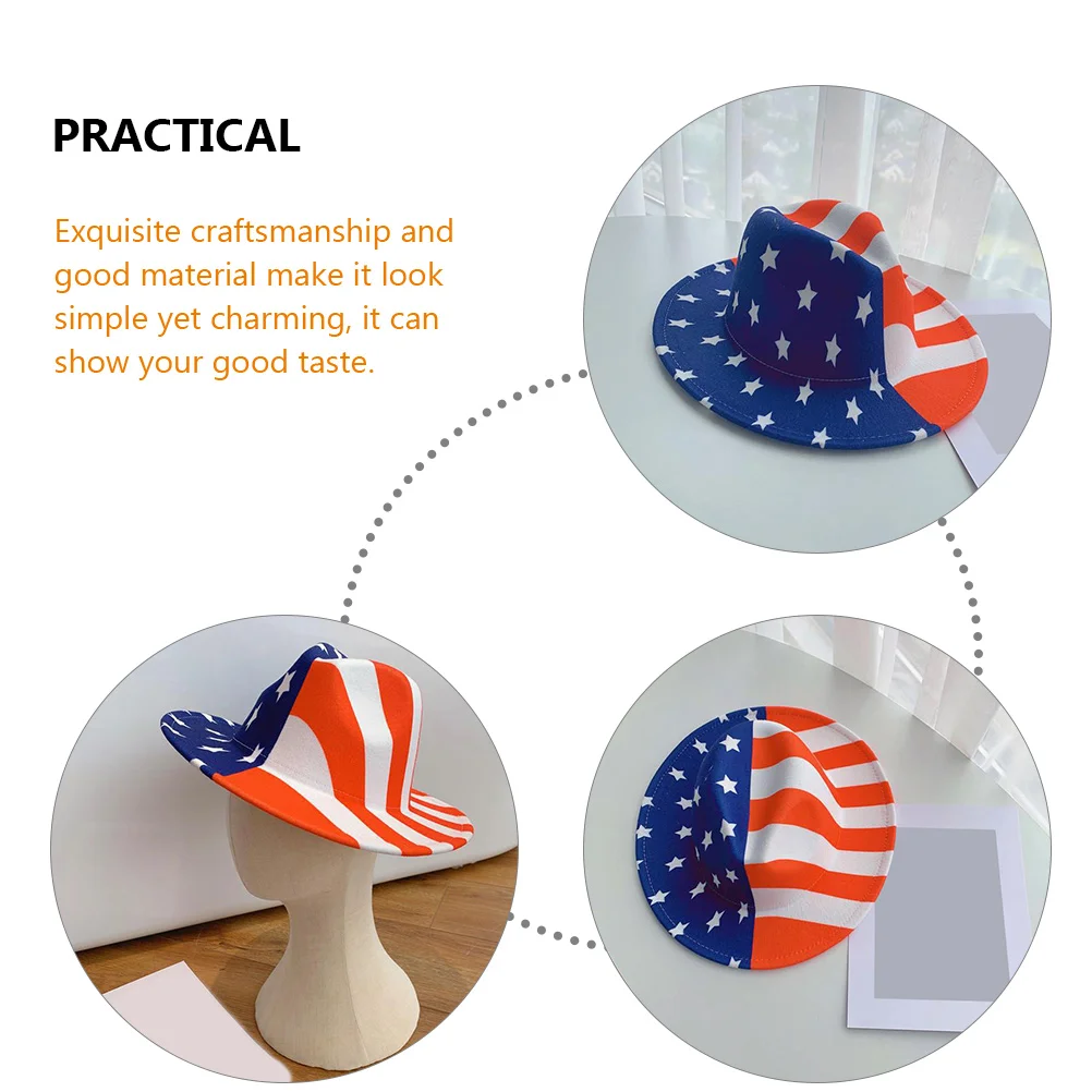 

1pc American Flag Cowgirl Hat Patriotic Party Costume Cosplay Accessories For Women Men Banner Design Wide Brim