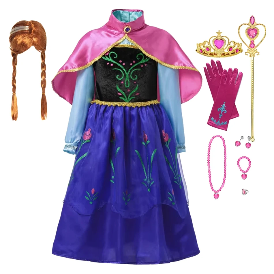 2024 Anna Princess Dress Girls Halloween Carnival Vestidos Party Kids Cosplay Kostium dla dzieci