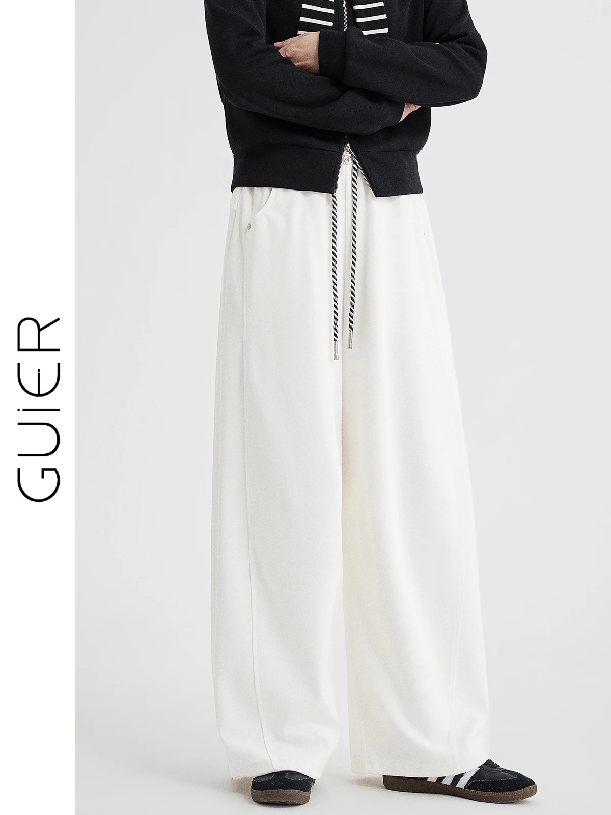 Guier Pure Cotton Straight Leg Casual Pants Women's High Waist Loose Wide Leg Sports Trousers Spring New Sle Casual Trousers