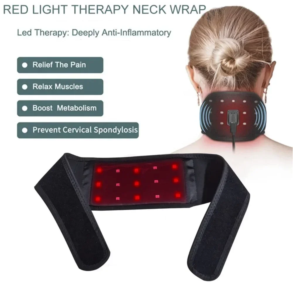 Red Light Therapy Belt Portable Infrared Neck Wrap Home Use Neck Massage for Muscle Relax Neck Pain Relief 15/20/24 Lamps Bead