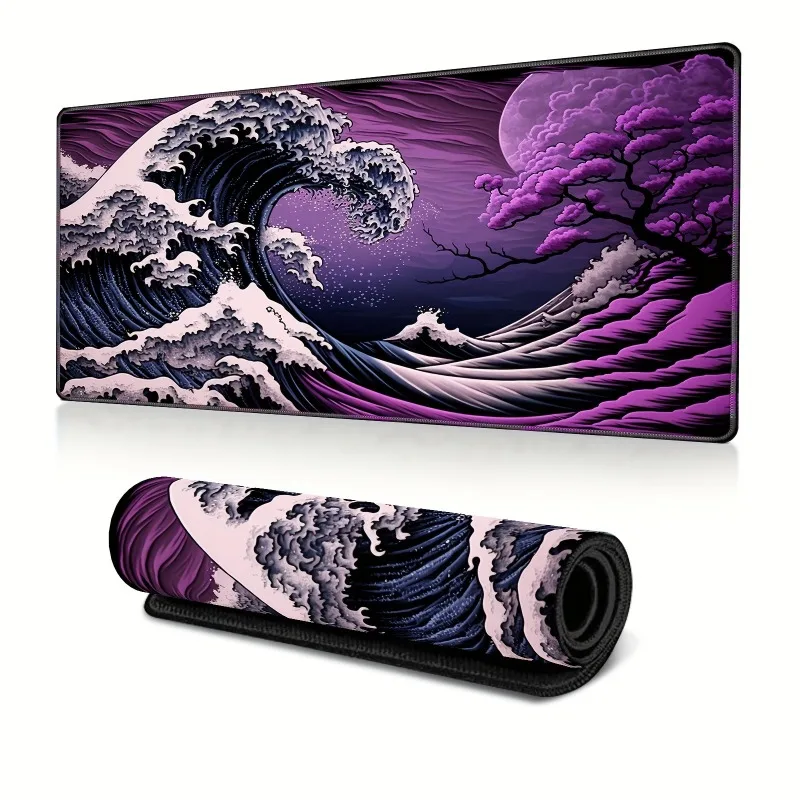 

Japanese-style giant wave anime mousepad, large anti-slip rubber game deskpad, computer office creative art printed keyboardpad