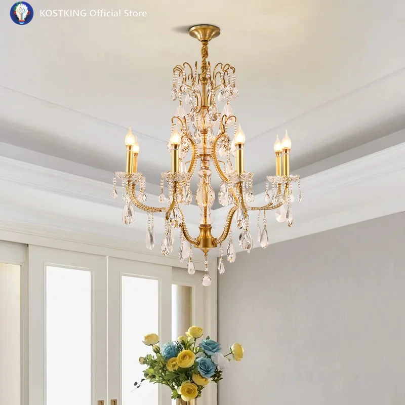 

Французская медная хрустальная свеча, подвесной светильник, отель, вилла, гостиная, столовая, спальня, лампа в европейском стиле, латунная люстра