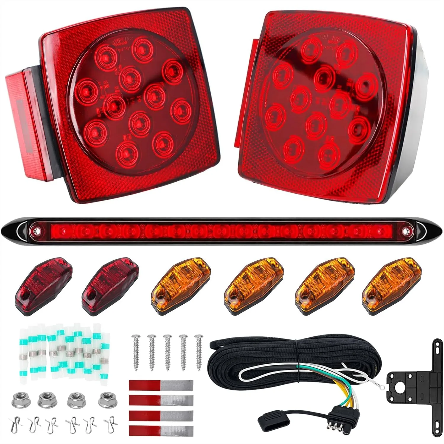 

LED Trailer Light Kit with 13.7" ID Bar, Submersible 12V Stop/Tail/Turn Lights for Boat Utility Trailer, 25ft Wiring Harness
