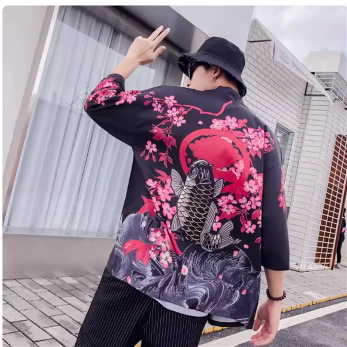 

Japanese retro Daopao cardigan and kimono, men's and women's Chinese style loose fitting quarter sleeved shirt jacket