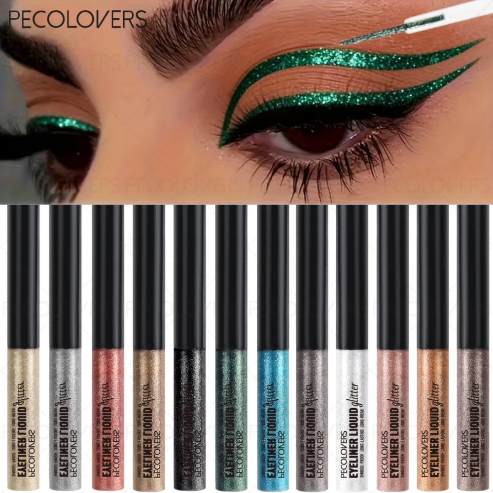 12 Pcs/set Maximum Sparkle Eyeliner Eyeshadow, Champagne Gold Forest Green Metallic Sliver, Shiny Shimmer Effect, Glitchy Glam