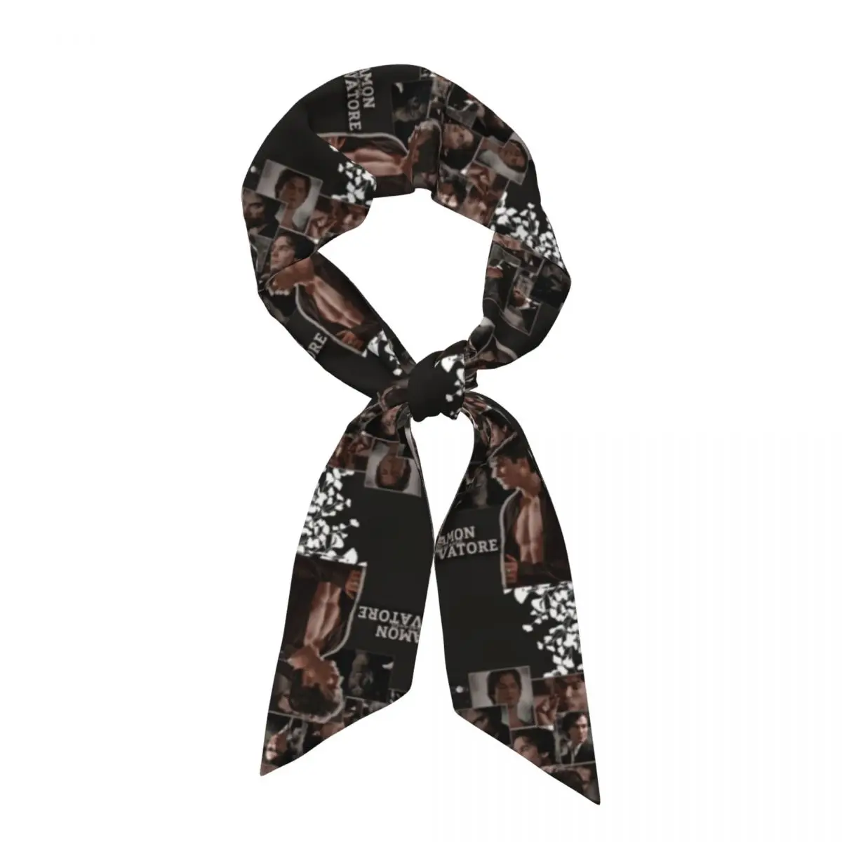 The Vampire Diaries Damon Salvatore Women Long Narrow Scarf Silky Skinny Scarf Multi-use Neck Head Wrap for Office Daily Party