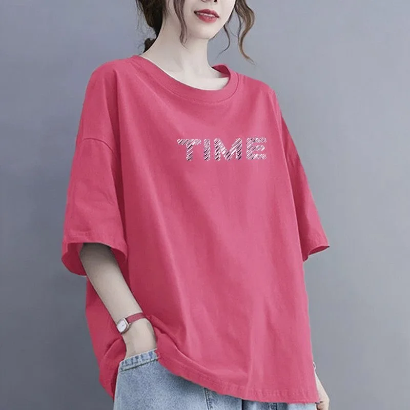 

Elegant round Neck Printed Short Sleeve Women's T-shirt Base Shirt Slimming Top Commute Style Artistic Edition Summer New