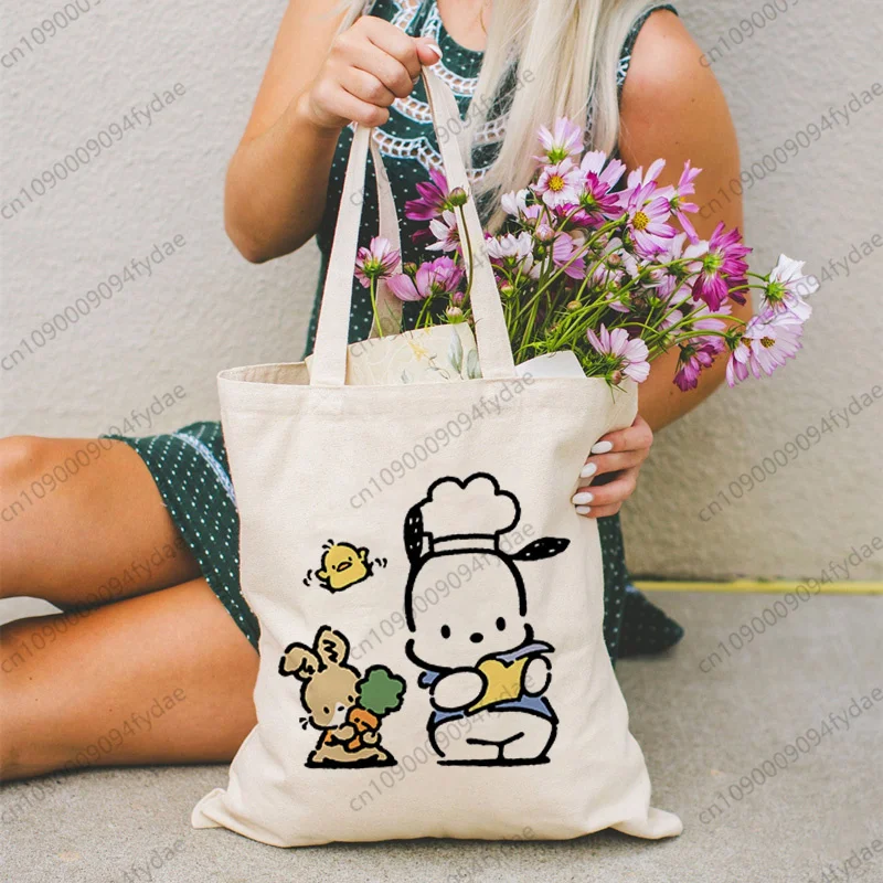 

Новые женские сумки, модная сумка Kawaii Pochacco, холщовая сумка-тоут, женская повседневная сумка на плечо, многоразовые сумки для покупок