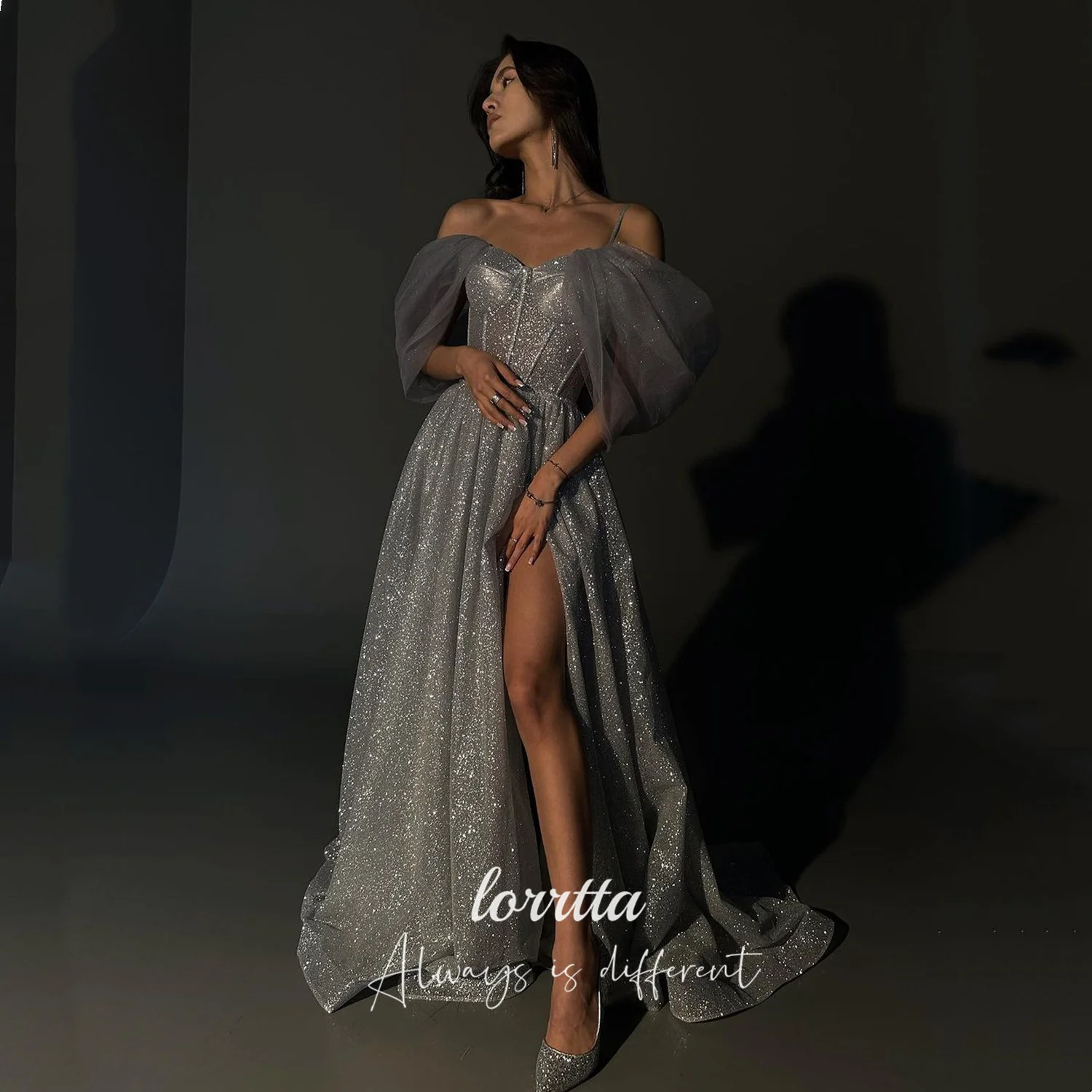 

Lorrtta A-line Evening Dresses for Special Occasions Customized Sweetheart Elegant Party Dresses Shiny Prom Dress Gray Side Slit