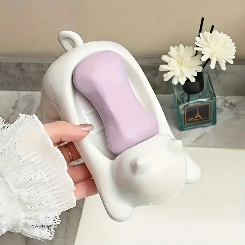 Drainable Cartoon Cat Soap Dish Cute Plastic Bathroom Soap Holder Decorative Storage Tray for Soap Sponges