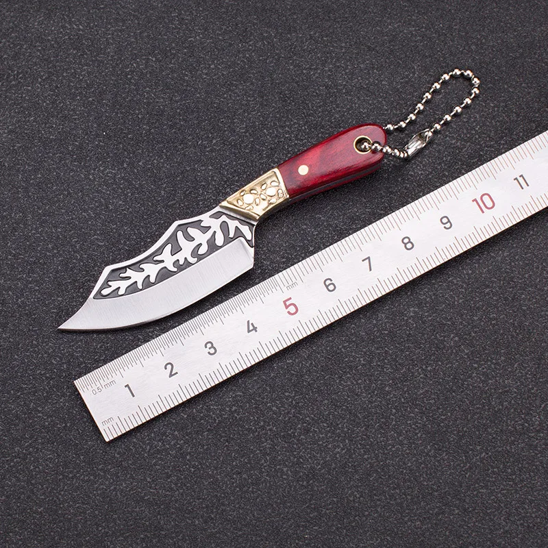 Brass Wood Knife Portable Unboxing Straight Knife With Leather Case CS GO Hanging Outdoor Camping EDC Tool MINI Knife