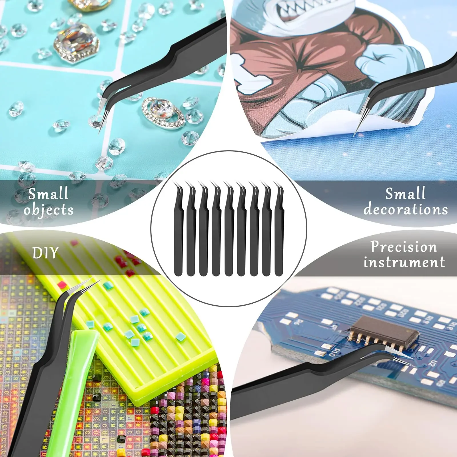 Pinça de extensão de cílios com ponta curvada de aço inoxidável, 1/9 peças, pinça de ponta curvada, pinça de ponta pontiaguda com capa protetora