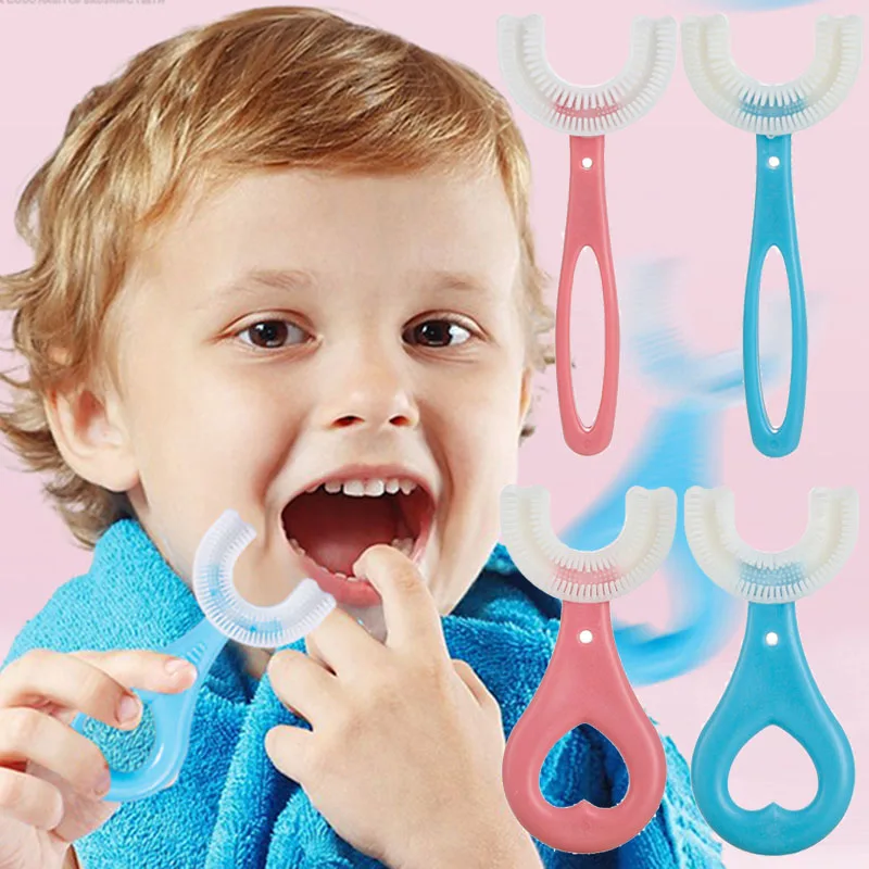 

Baby Soft Toothbrush Silicone Infant Kids Teeth Clean Brushes Food Grade Baby Oral Health Care Children 360 U-shaped Toothbrush