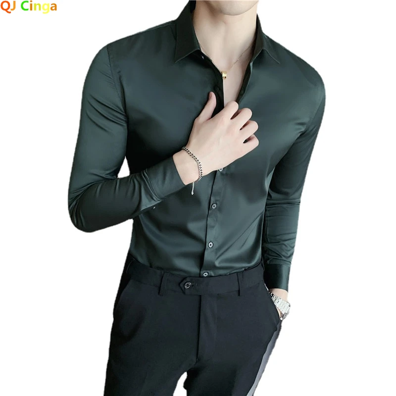 High Quality New Solid Dress Shirt Men Long Sleeve Fashion Slim Male Social Casual Business Shirt Black White Men\'s Dress Shirts