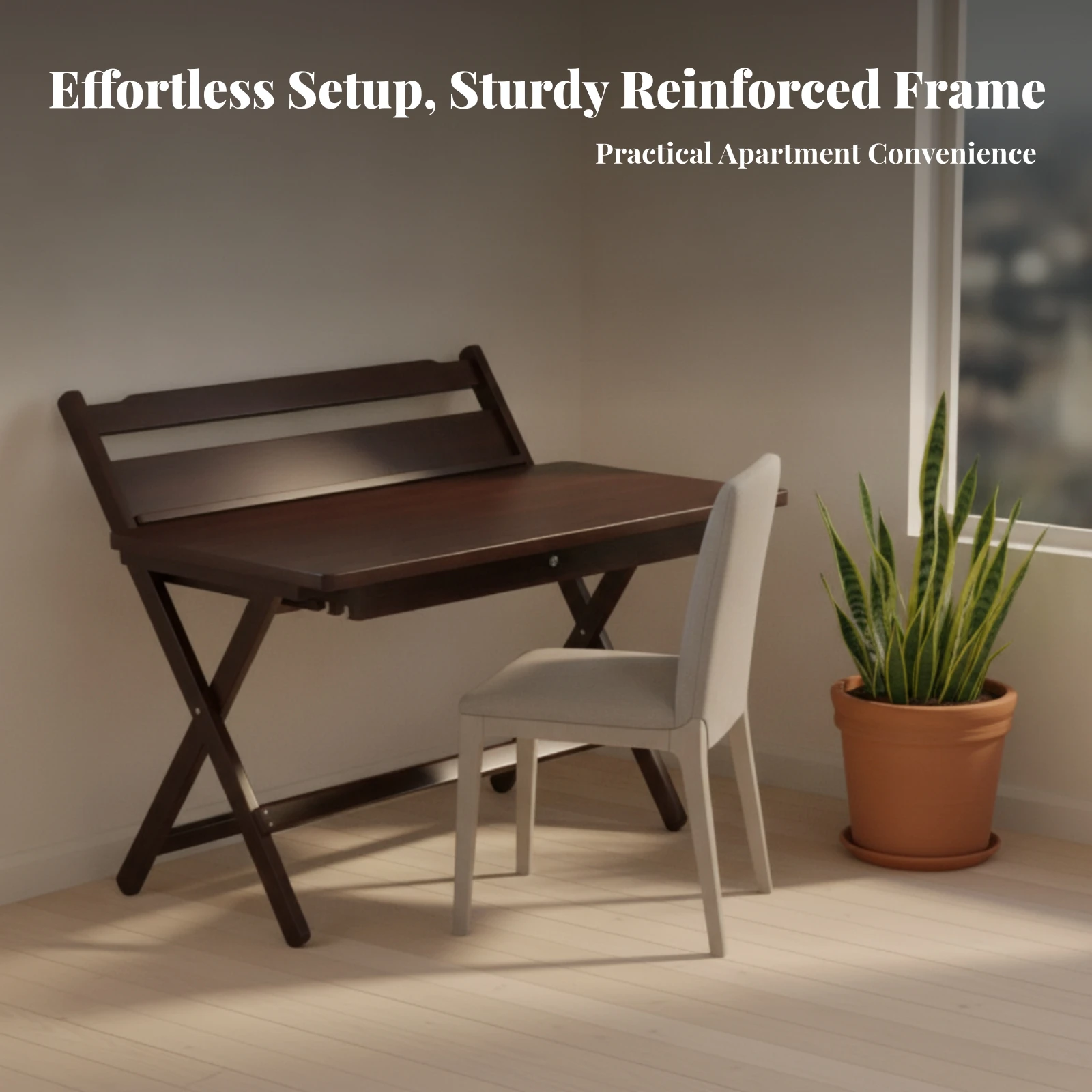 Folding Desk with Drawer Compact Adjustable Height Desk with Book Ledge Study Table Space-Saving Furniture Easy to Clean