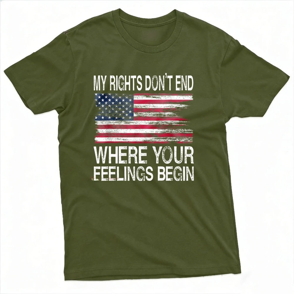 My Rights Don't End Where Your Feelings Begin USA Flag Gun T-Shirt Vintage American Flag Print Clothes Ropa Hombre T Shirt