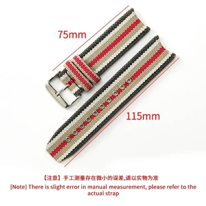 Fine Weaving Nylon Watchbands for Burberry  BU7600/7680 Burberry Plaid Canvas Genuine Leather Watch Strap for Men 22mm