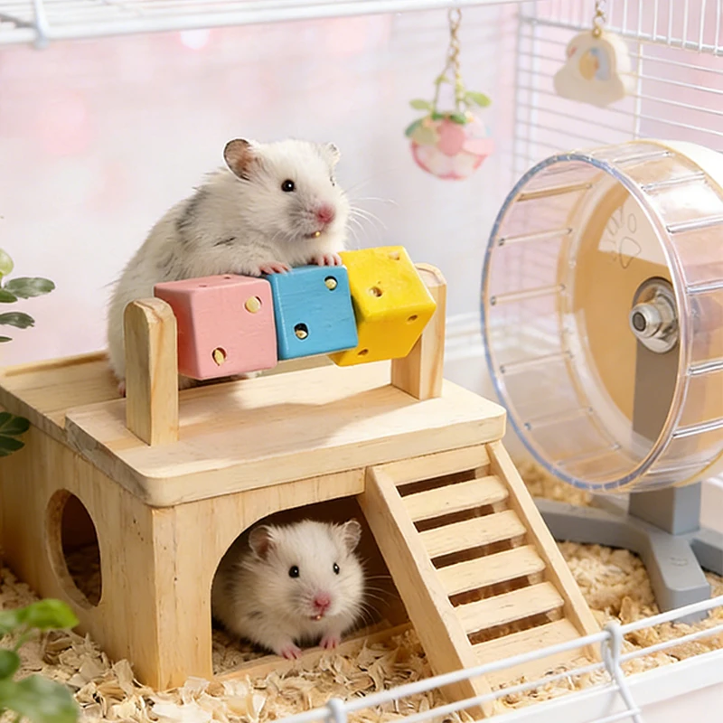 

Wooden Hamster Cube Chew Toy Colorful Solid Wood Teeth Grinding Toy Nest for Syrian Hamster Small Pet Cage Play Accessories