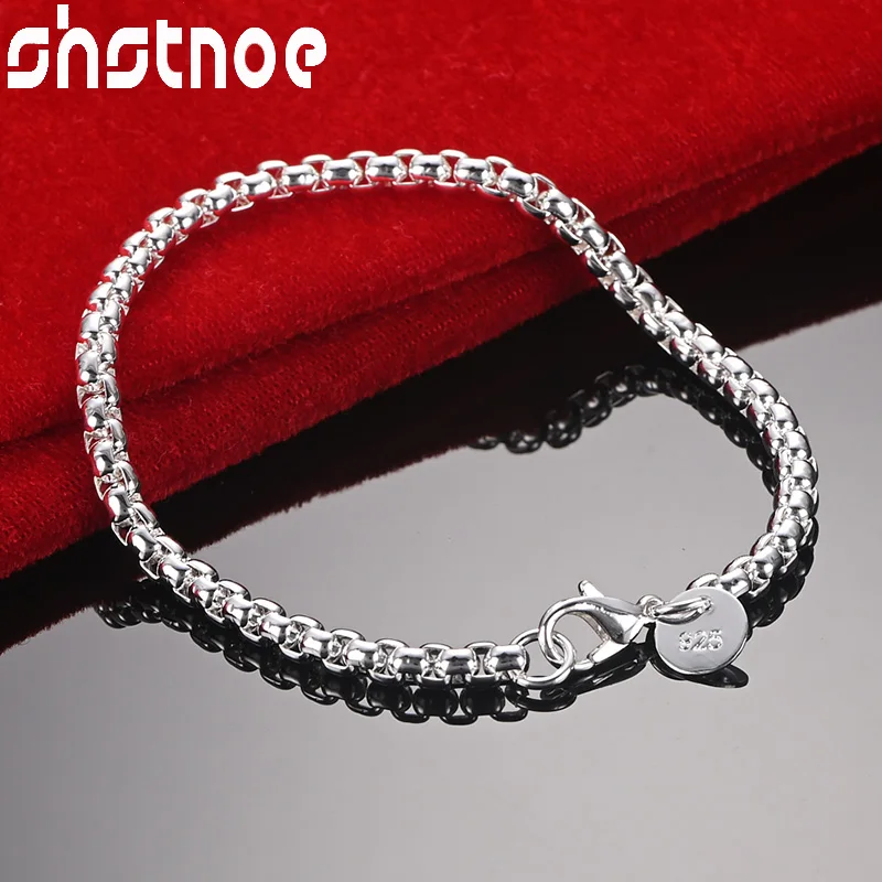 

SHSTONE 925 Sterling Silver 4mm Circular Box Chain Bracelets For Woman Men Party Wedding Fashion Beautiful Jewelry Birthday Gift