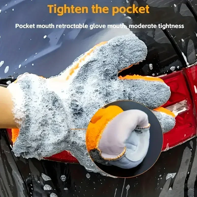 1/2pcs Soft Car Washing Gloves Double-sided Fleece Microfiber Chenille Drying Cloth Car Body Window Tire Cleaning Glove Thicken