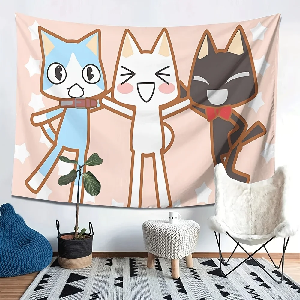 1pc Doko Demo Issyo Toro Inoue Kuro Cat Tapestry Cute Anime Wall Hanging Aesthetic Room Decor Cool Room Stuff Background Cloth