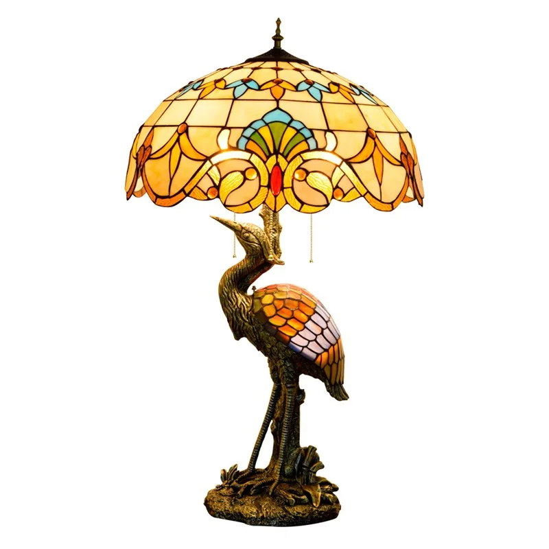 

Male Crane Table Lamp Stained Glass Living Room Restaurant Hotel Bar Baroque Large Lamp