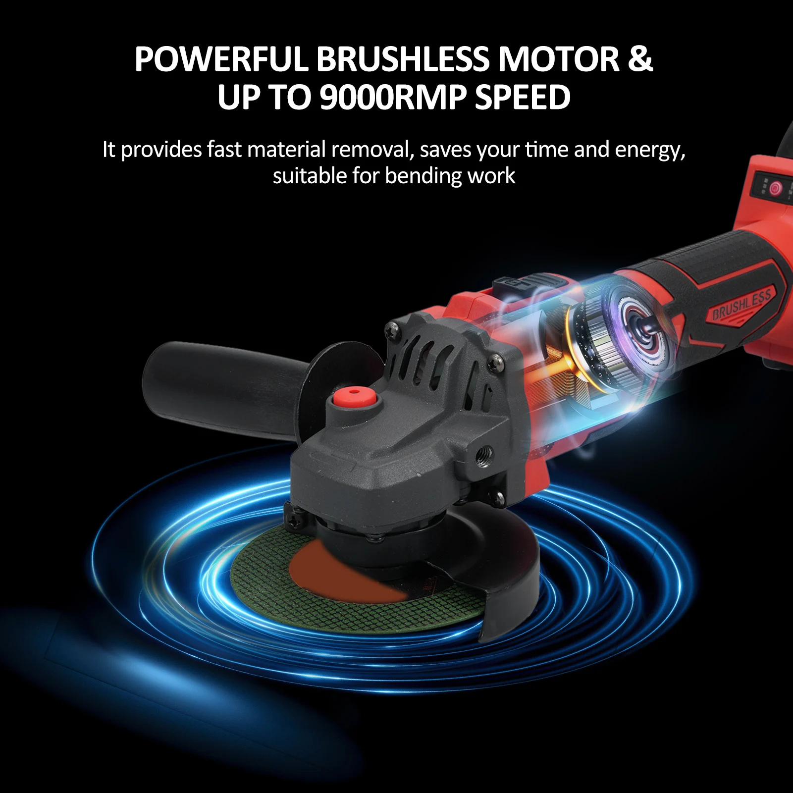 Cordless Angle Grinder 21V 9000RPM Brushles Grinders Tools with 4.0Ah Battery and Charger Adjustable Auxiliary Handle for Cuttin