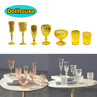 7Pcs/Set 1:6 Miniature Water Cup Carved Wine Glass Champagne Glass Model Kitchen Furniture DollHouse Accessories Pretend Toys