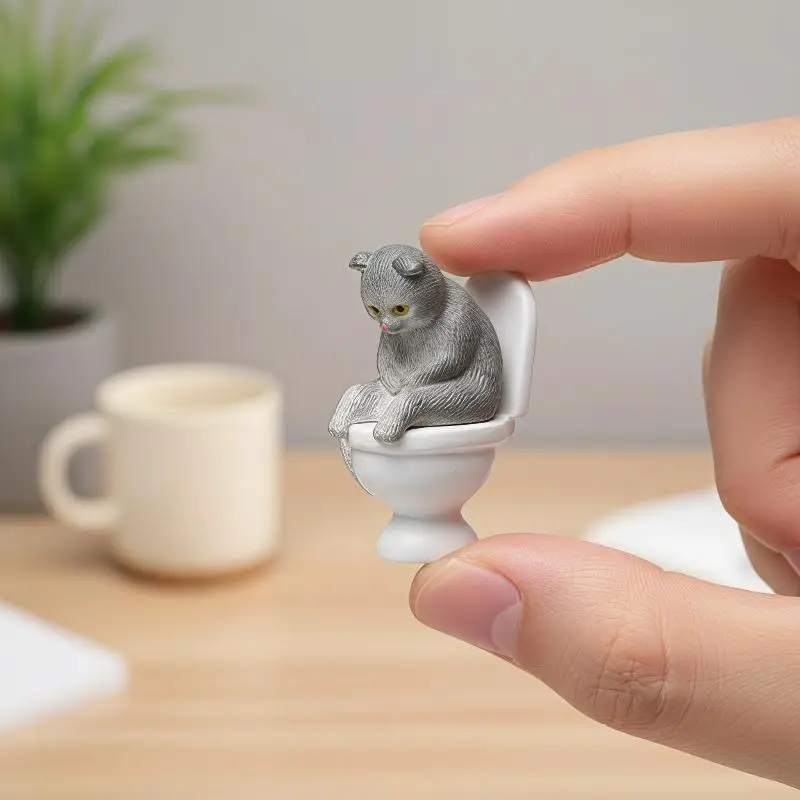 Mini Toilet Cat Figurine Adorable Cartoon Craft 5 Different Colors for Dorm Desktop Study Room Ornament for Cat Fans