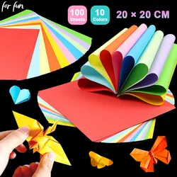 For Fun 100 Sheets Double Sides Colored Paper 20x20cm Square Origami 10 Colors Children's Handmade Origami DIY Paper Cutting