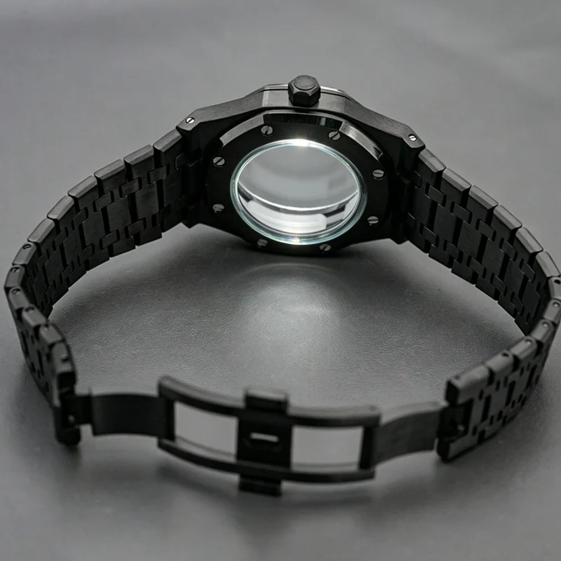Square Black Watch Case Sapphire Glass Transparent Back Fit NH34 NH35 NH36 7S26 4R35 Automatic Movement Watch Mod Parts