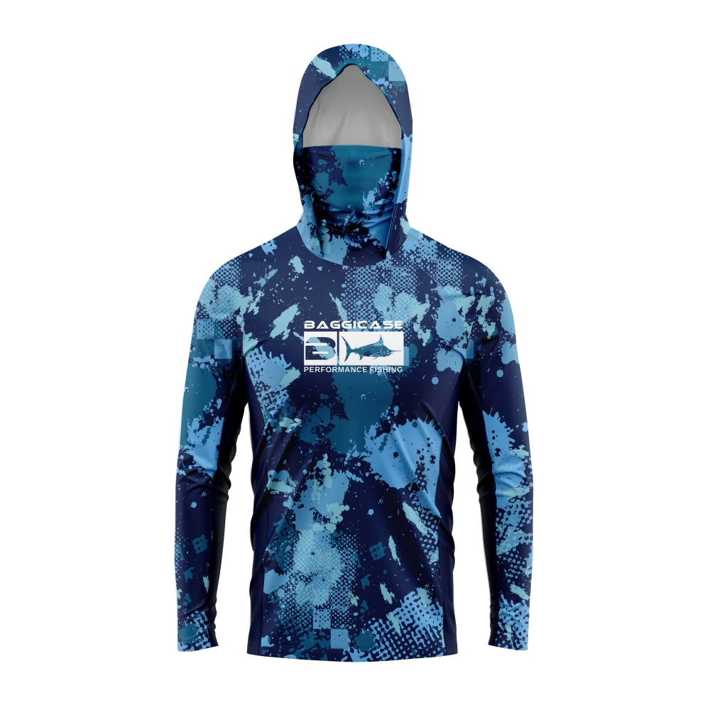 BAGGICASE 2024 new summer camouflage anti-ultraviolet UPF50 quick-drying breathable long-sleeved hooded mask fishing clothes