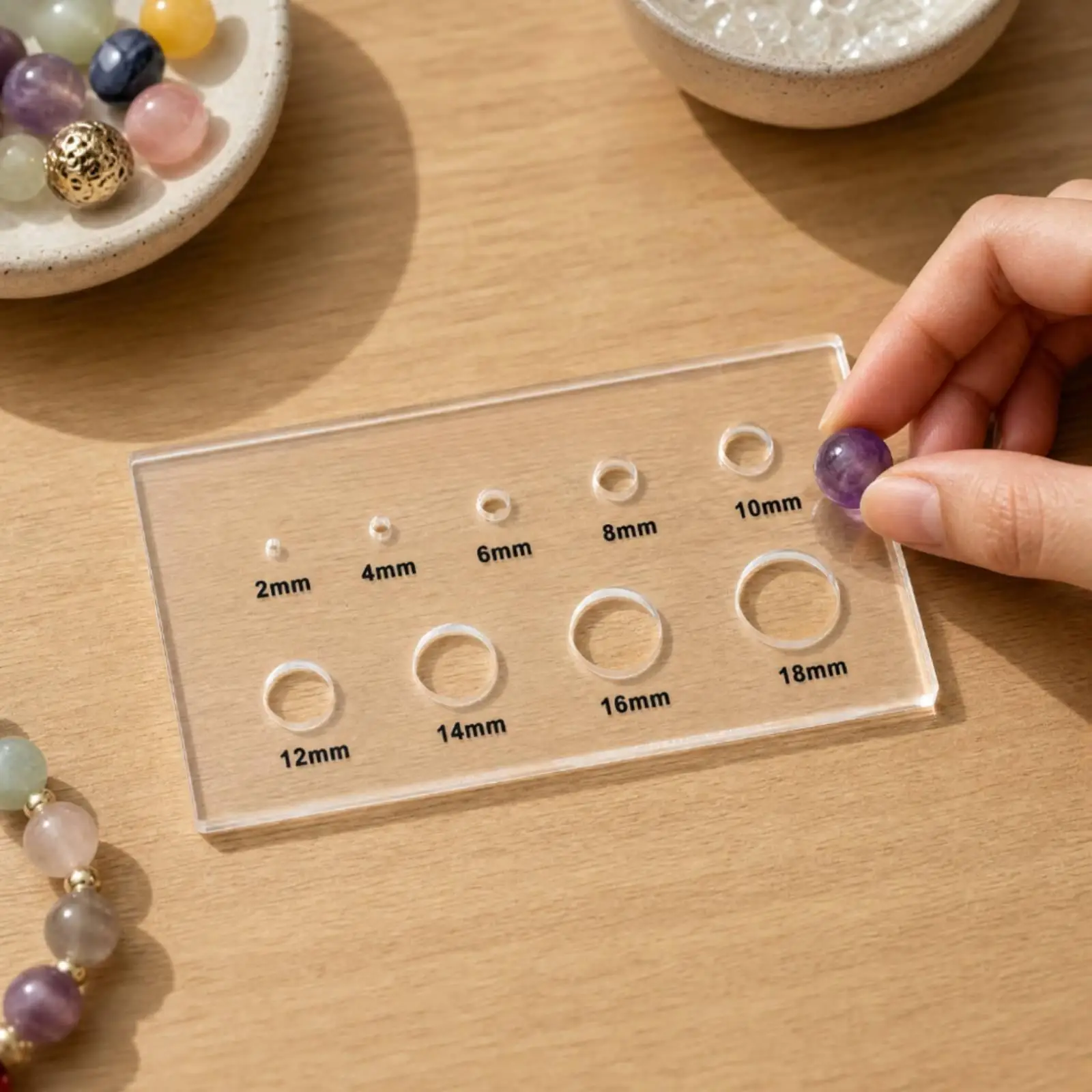Transparent Bead Sizer Template for Crafters Acrylic Stone Gauge with Clear Markings