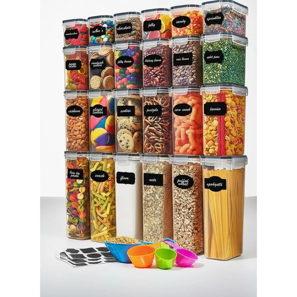 

24 упаковки герметичных контейнеров для хранения продуктов без BPA с крышками — набор для организации кухонной кладовой для сухих продуктов