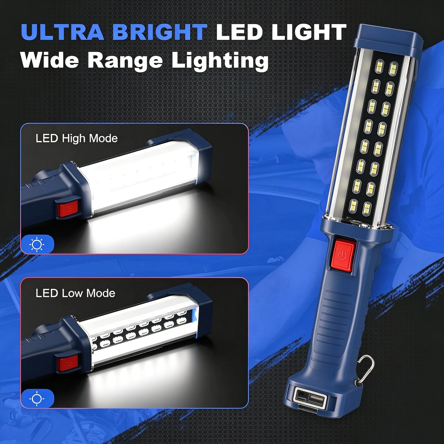LED Work Light Rechargeable High Lumen Portable Mechanic Light with Magnetic 2000mAh COB Work Light For Car Repair, Camping