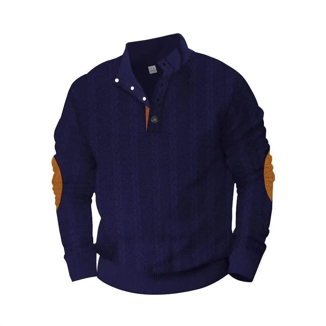 

Мужская повседневная толстовка с длинным рукавом, плотная, с цветочной вышивкой, на пуговицах, с воротником-стойкой, с нашивками, в стиле Генри, удобная, для уличной моды