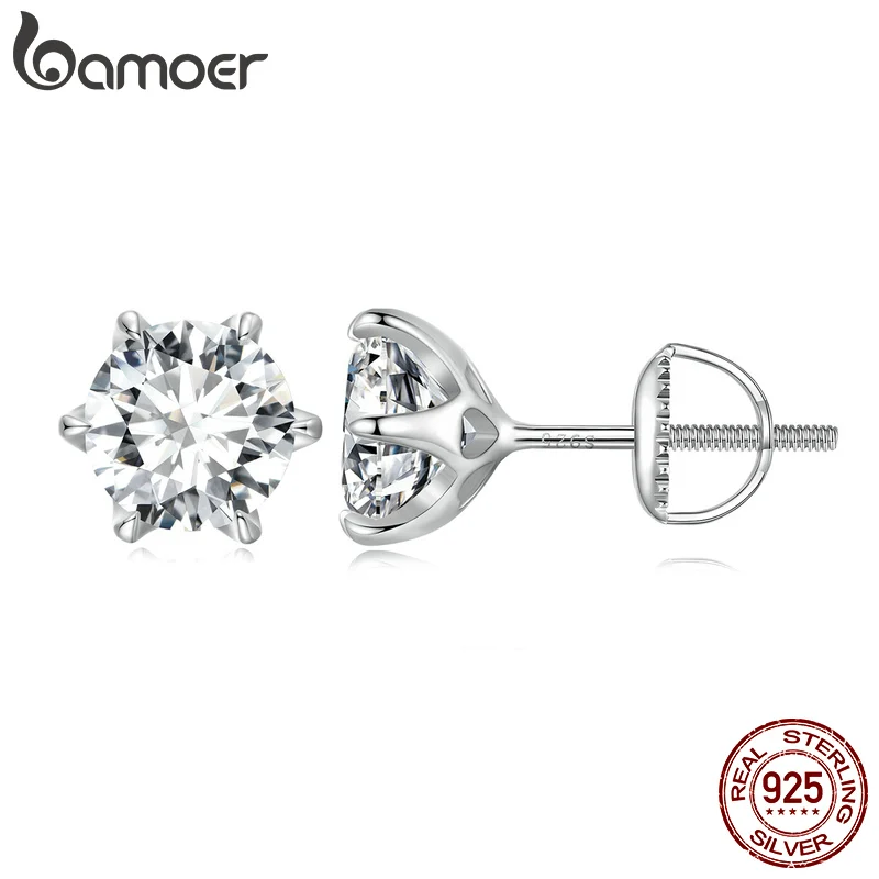 Bamoer 2CTTW Brilliant Cut Moissanite Stud Earrings 925 Sterling Silver Hollow Heart Prong Earrings for Women D VVS1 Lab Diamond