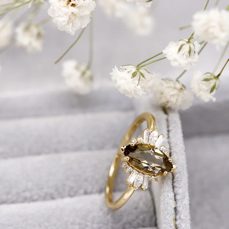 

Винтажные кольца для женщин, аксессуары, ювелирные изделия, бижутерия, натуральный дымчатый кварц, драгоценный камень, стерлинговое серебро 925 пробы, позолоченные кольца 18 карат